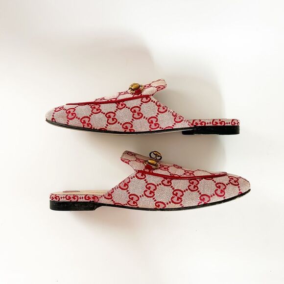 Gucci Princetown Mules GG Red Canvas Horsebit Loafer Size 39.5, 9.5 - Picture 6 of 13